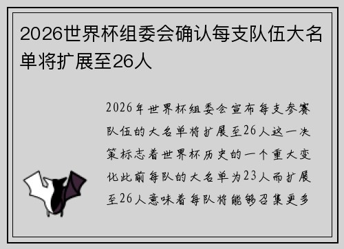 2026世界杯组委会确认每支队伍大名单将扩展至26人